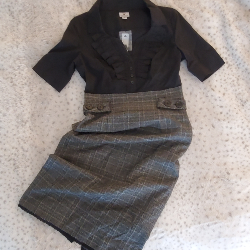 Worthington Black and Gray Plaid Dress